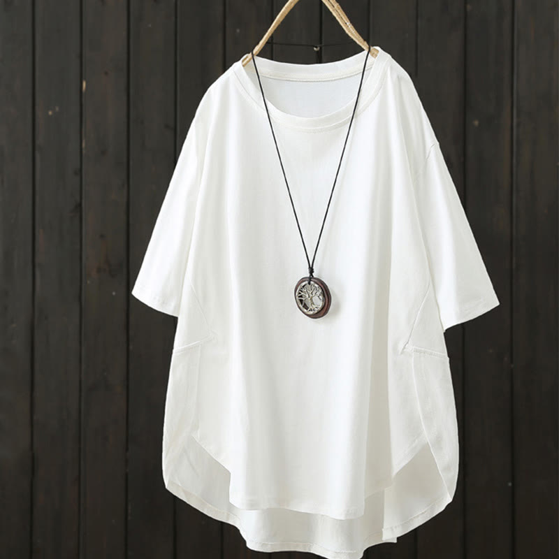 Buddha Stones Casual Loose Summer Plain Crew Neck Women's  Cotton Short Sleeve T-shirt - White - US14,UK/AU18,EU46 (2XL) - image 2