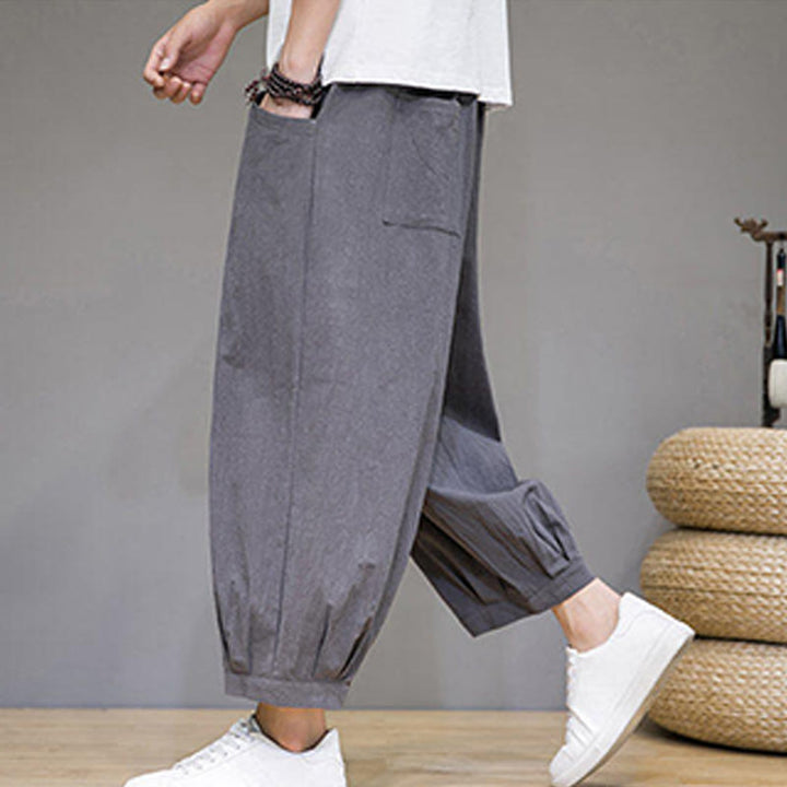 Buddha Stones Simple Cotton Men's Cropped Capri Harem Pants With Pockets - image 5