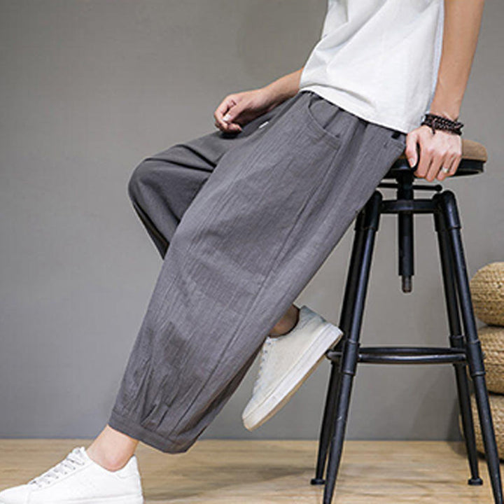 Buddha Stones Simple Cotton Men's Cropped Capri Harem Pants With Pockets - image 8