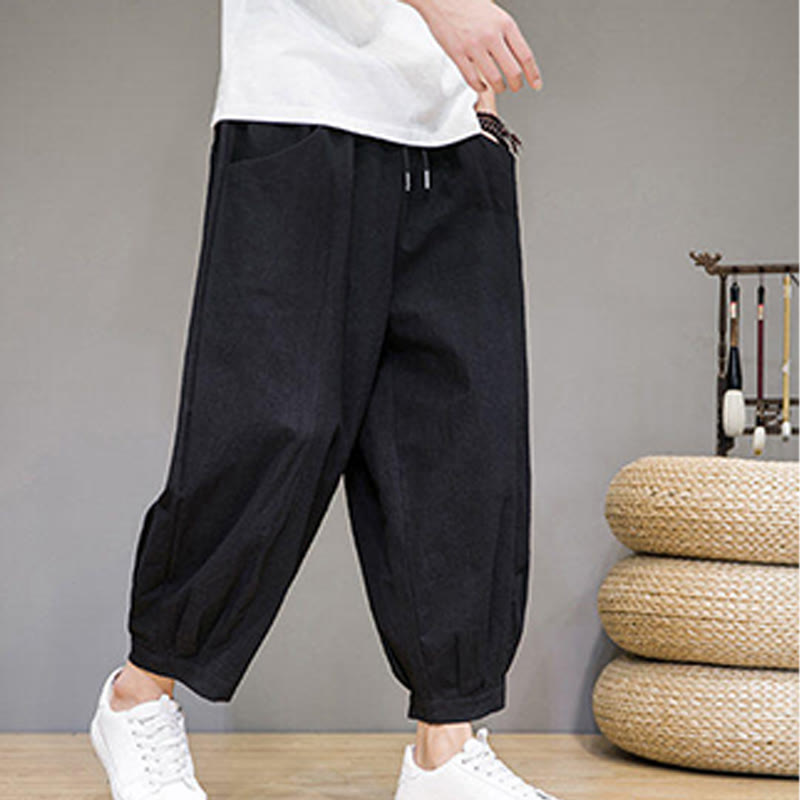 Buddha Stones Simple Cotton Men's Cropped Capri Harem Pants With Pockets - image 21