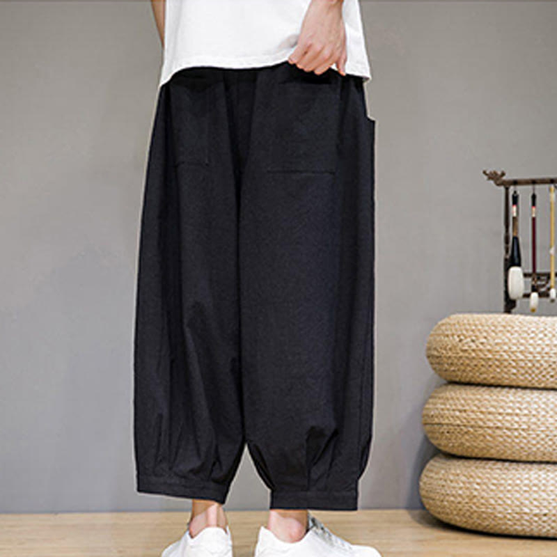 Buddha Stones Simple Cotton Men's Cropped Capri Harem Pants With Pockets - image 22