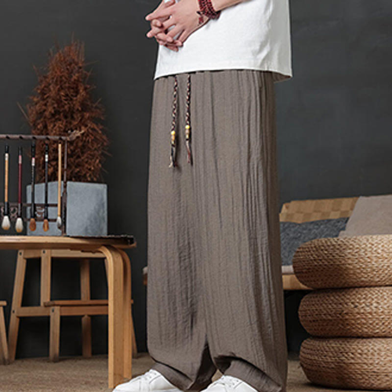 Buddha Stones Casual Plain Color Drawstring Design Men's Pants With Pockets - image 3