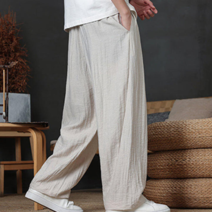 Buddha Stones Casual Plain Color Drawstring Design Men's Pants With Pockets - image 14