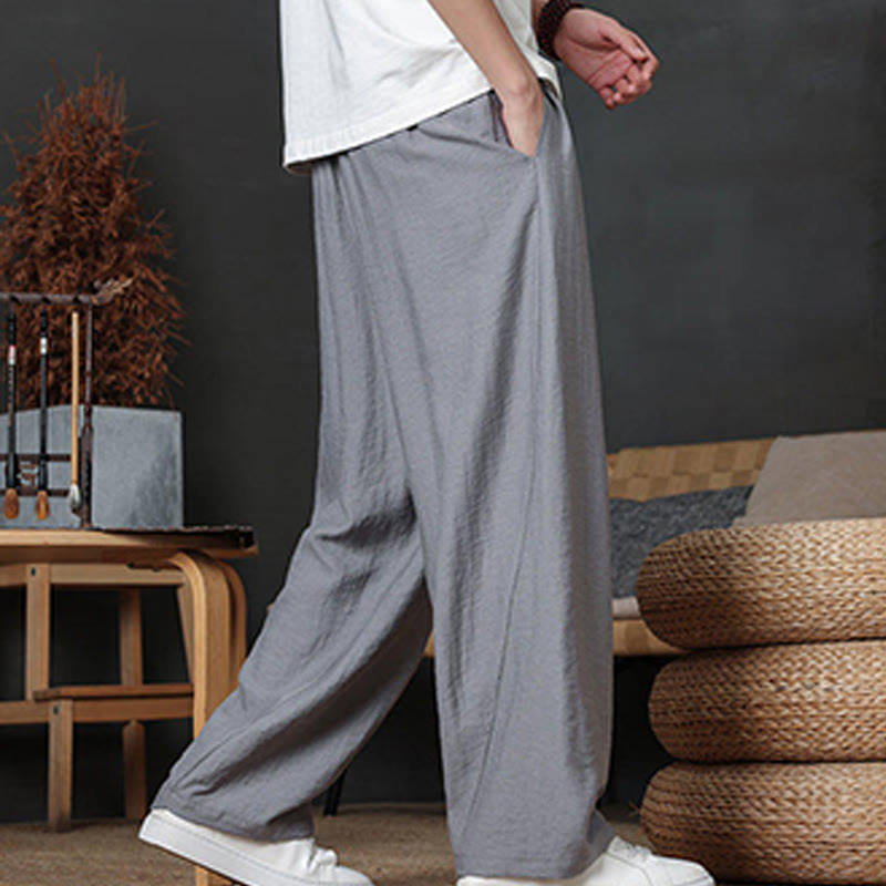 Buddha Stones Casual Plain Color Drawstring Design Men's Pants With Pockets - image 24