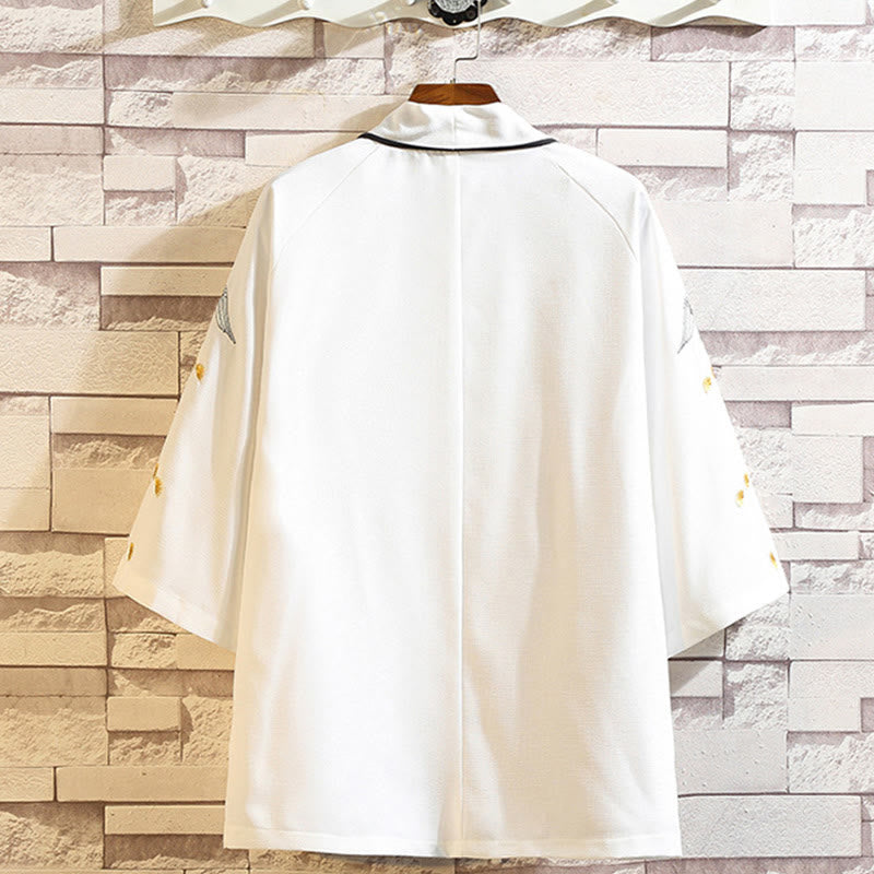 Buddha Stones Embroidery Dragon Phoenix Auspicious Cloud Waves Leaves Cranes Open Front Jacket Men's Kimono - image 44