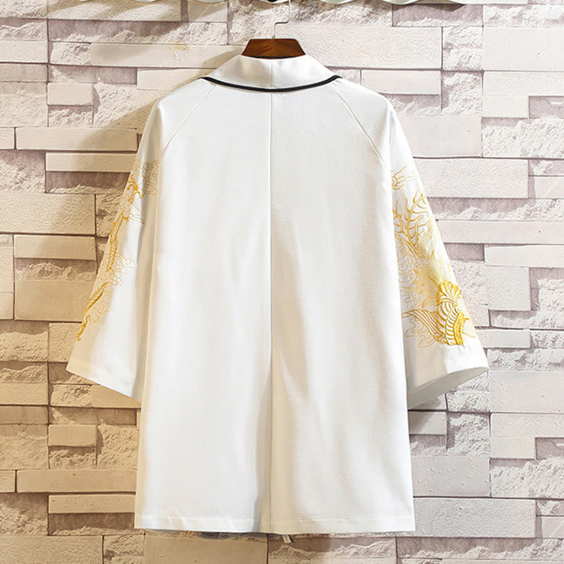 Buddha Stones Embroidery Dragon Phoenix Auspicious Cloud Waves Leaves Cranes Open Front Jacket Men's Kimono - image 21