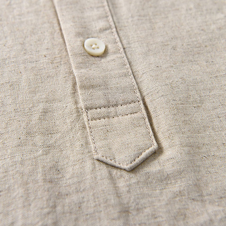 Buddha Stones Summer Solid Color Men's Half Button Short Sleeve Cotton Linen Shirt