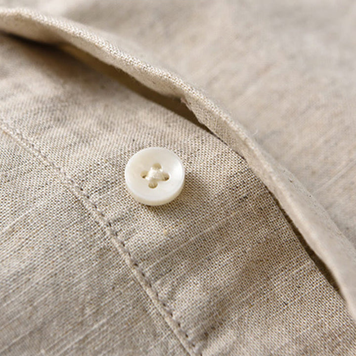 Buddha Stones Summer Solid Color Men's Half Button Short Sleeve Cotton Linen Shirt