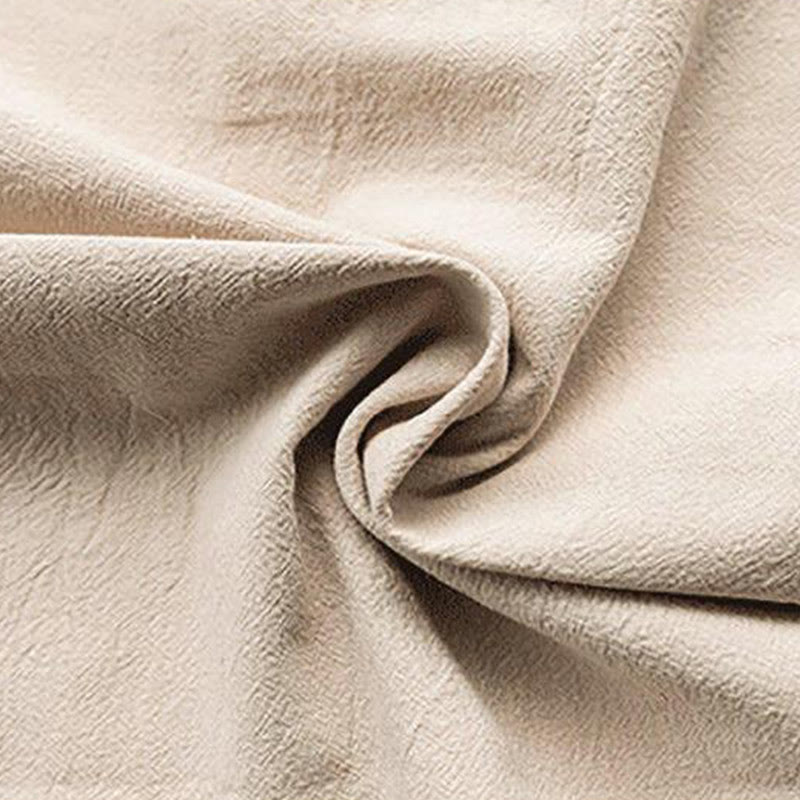 Buddha Stones Solid Color Tang Suit Frog-Button Design Men's Half Sleeve Linen Shirt With Pockets