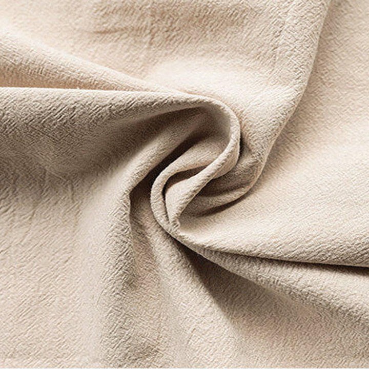 Buddha Stones Summer Frog-Button Yellow Bamboo Leaves Half Sleeve Men's Linen Shirt