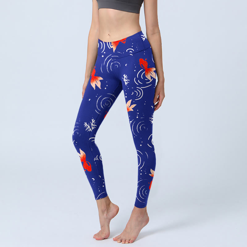 Buddha Stones Goldfish Water Ripples Pattern Print Gym Leggings Women's Yoga Pants - MediumBlue - US18,UK/AU22,EU50 (4XL) - image 1