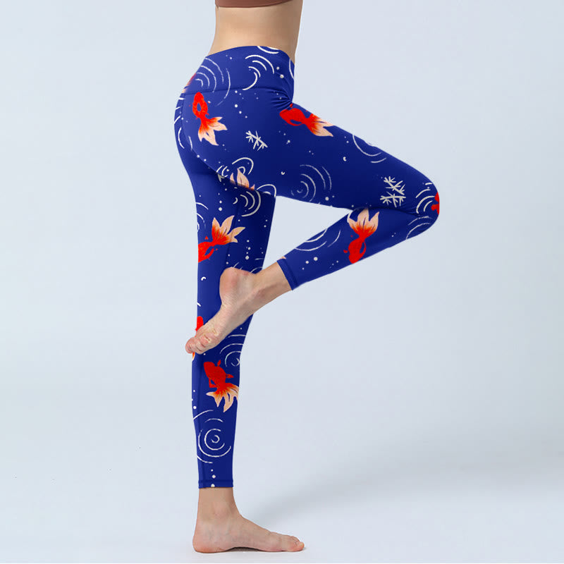 Buddha Stones Goldfish Water Ripples Pattern Print Gym Leggings Women's Yoga Pants - image 5