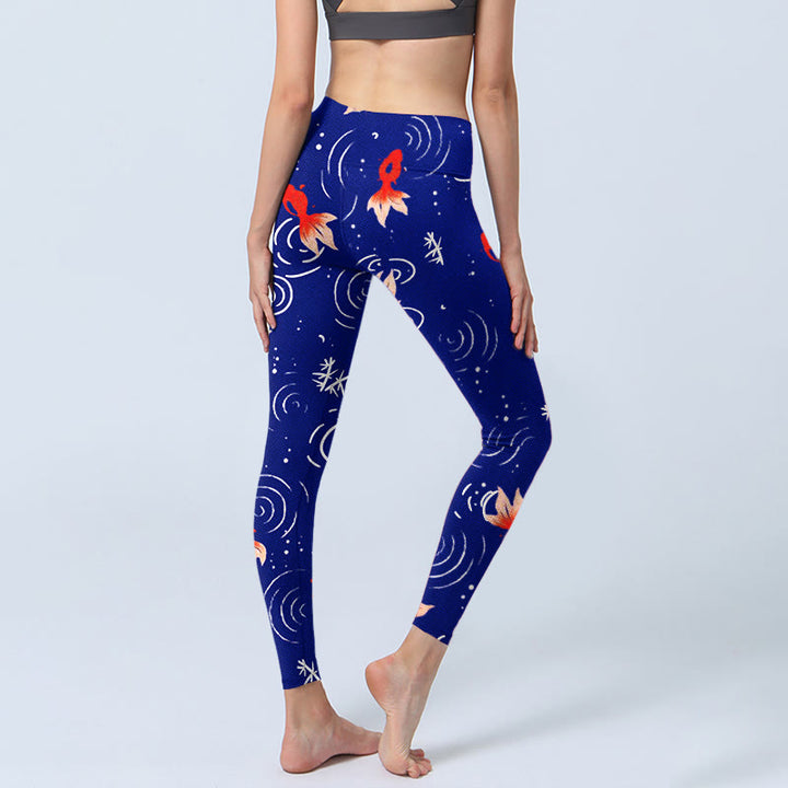 Buddha Stones Goldfish Water Ripples Pattern Print Gym Leggings Women's Yoga Pants - image 4