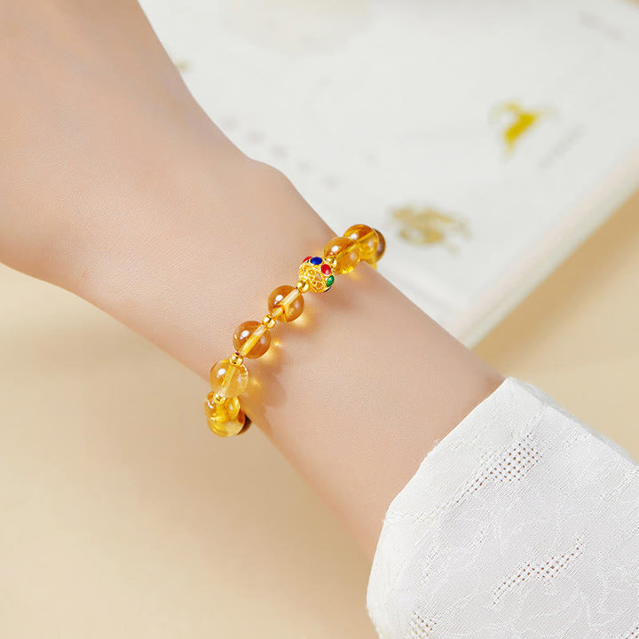 Buddha Stones 925 Sterling Silver Fu Character Citrine Tiger Eye Protection Bracelet