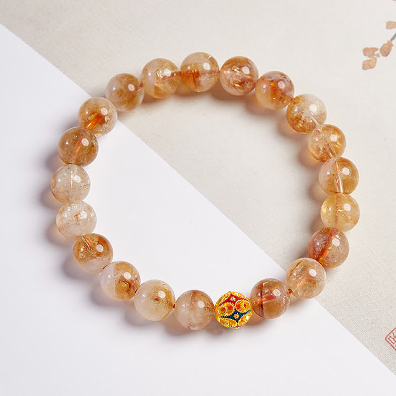 Buddha Stones 999 Sterling Silver Natural Citrine Flower Balls Beads Protection Bracelet