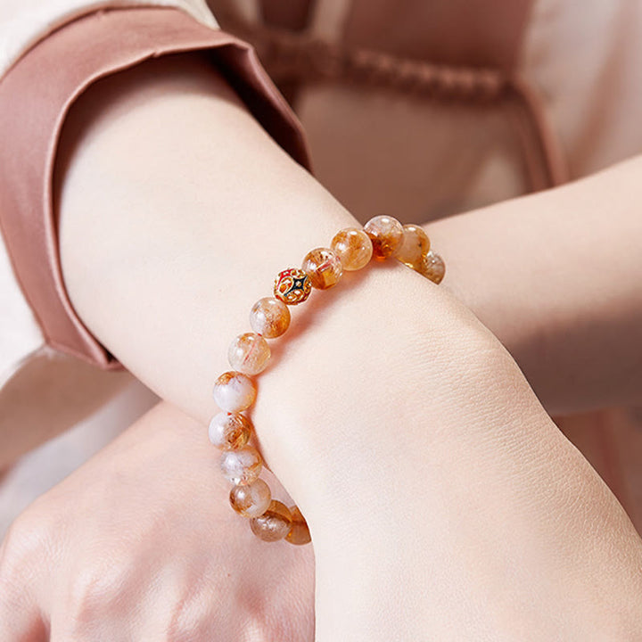 Buddha Stones 999 Sterling Silver Natural Citrine Flower Balls Beads Protection Bracelet