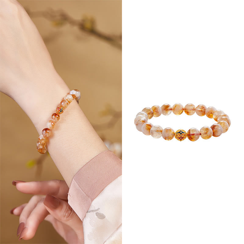 Buddha Stones 999 Sterling Silver Natural Citrine Flower Balls Beads Protection Bracelet