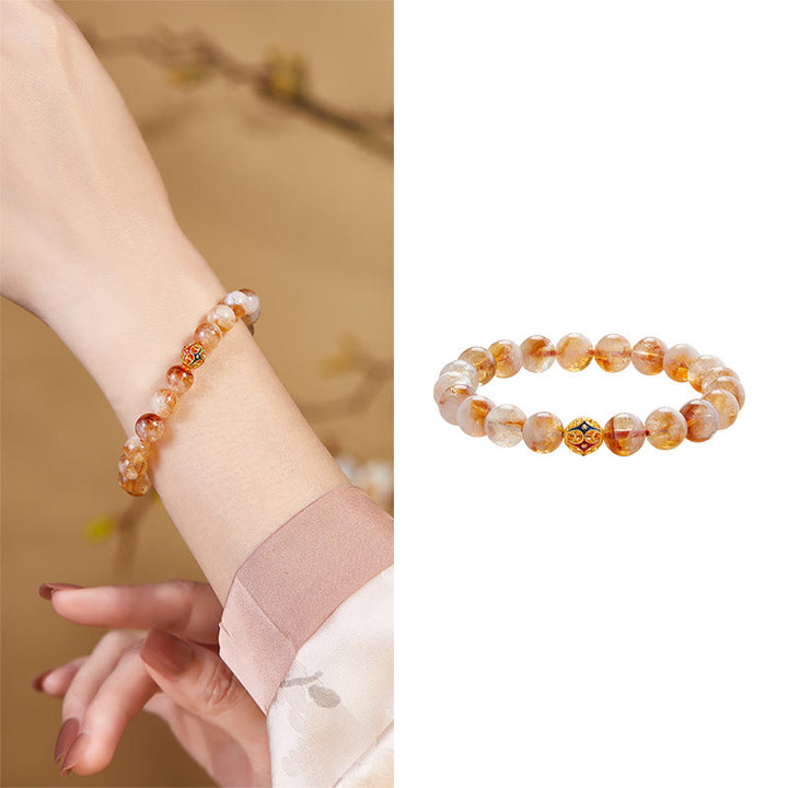 Buddha Stones 999 Sterling Silver Natural Citrine Flower Balls Beads Protection Bracelet
