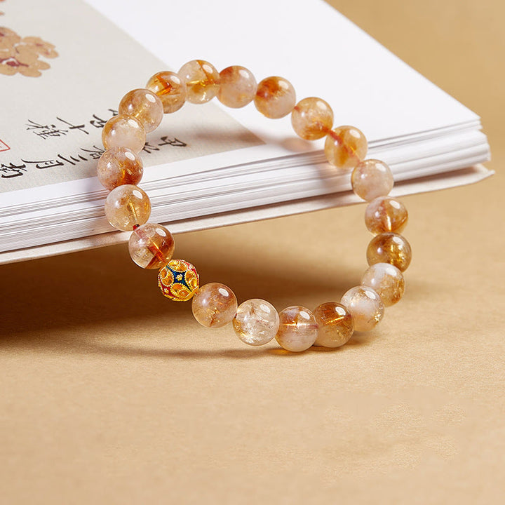 Buddha Stones 999 Sterling Silver Natural Citrine Flower Balls Beads Protection Bracelet