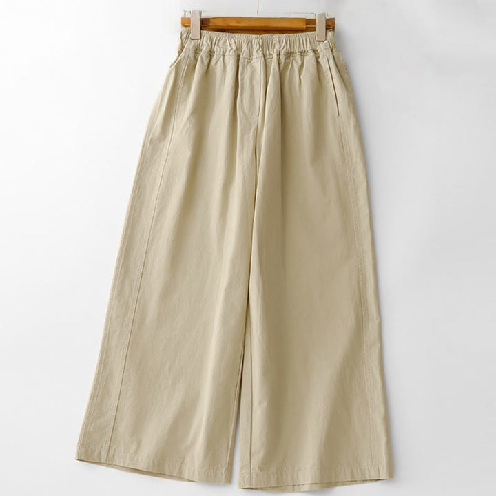 Buddha Stones Spring Commute Solid Color High Waist Women's Wide Leg Cotton Linen Pants With Pockets - PaleGoldenrod - US8-10,UK/AU12-14,EU40-42 (2XL) - image 17