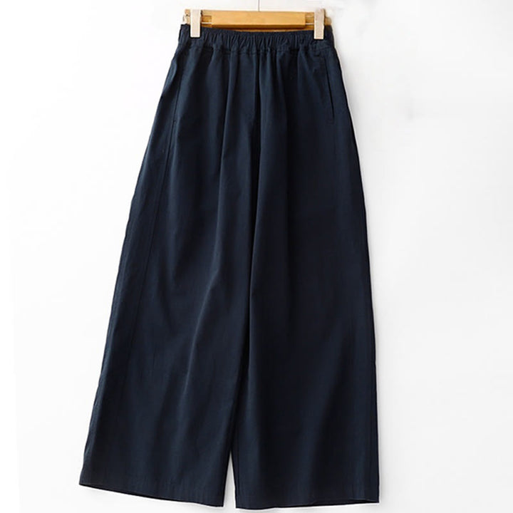 Buddha Stones Spring Commute Solid Color High Waist Women's Wide Leg Cotton Linen Pants With Pockets - MidnightBlue - US8-10,UK/AU12-14,EU40-42 (2XL) - image 11