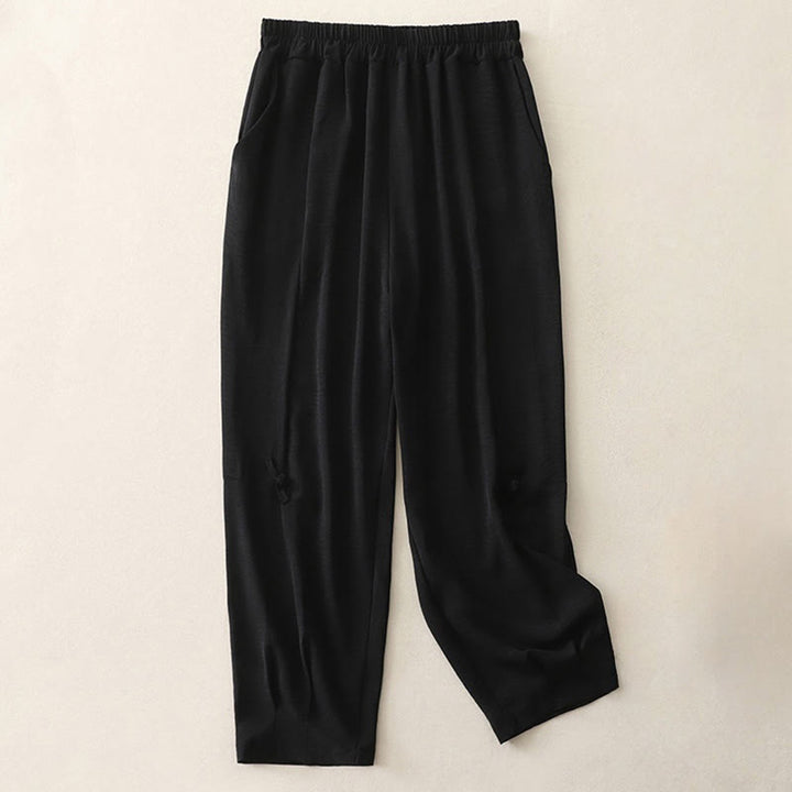 Buddha Stones Commute Casual Plain Frog-Button Design Women's Harem Cotton Linen 7-8 Length Pants With Pockets - Black - US8-10,UK/AU12-14,EU40-42 (2XL) - image 9