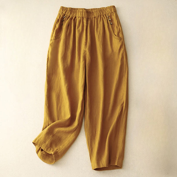Buddha Stones Commute Casual Pure Color Buttons Design 7-8 Length Women's Harem Cotton Pants With Pockets - Goldenrod - US8-10,UK/AU12-14,EU40-42 (2XL) - image 14