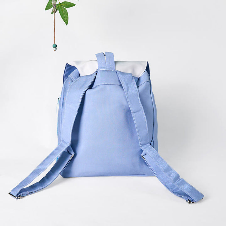 Buddha Stones Handmade Blue Magnolia Embroidered Large Capacity Canvas Backpack