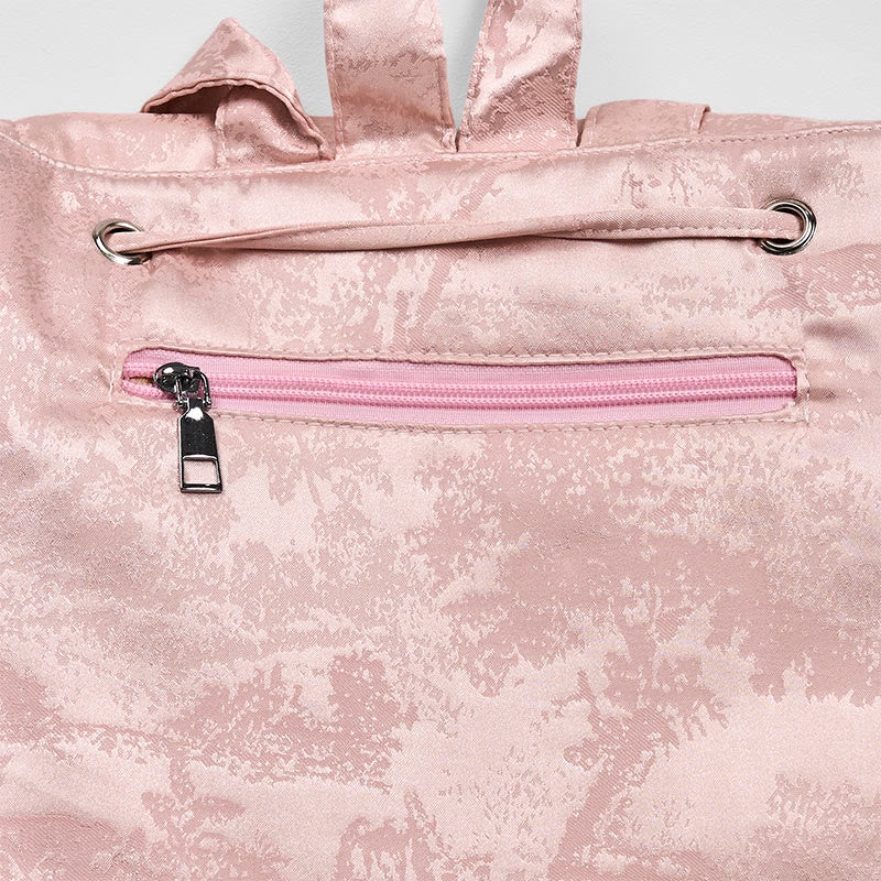 Buddha Stones Handmade Pink Lotus Embroidered Large Capacity Polyester Cotton Backpack