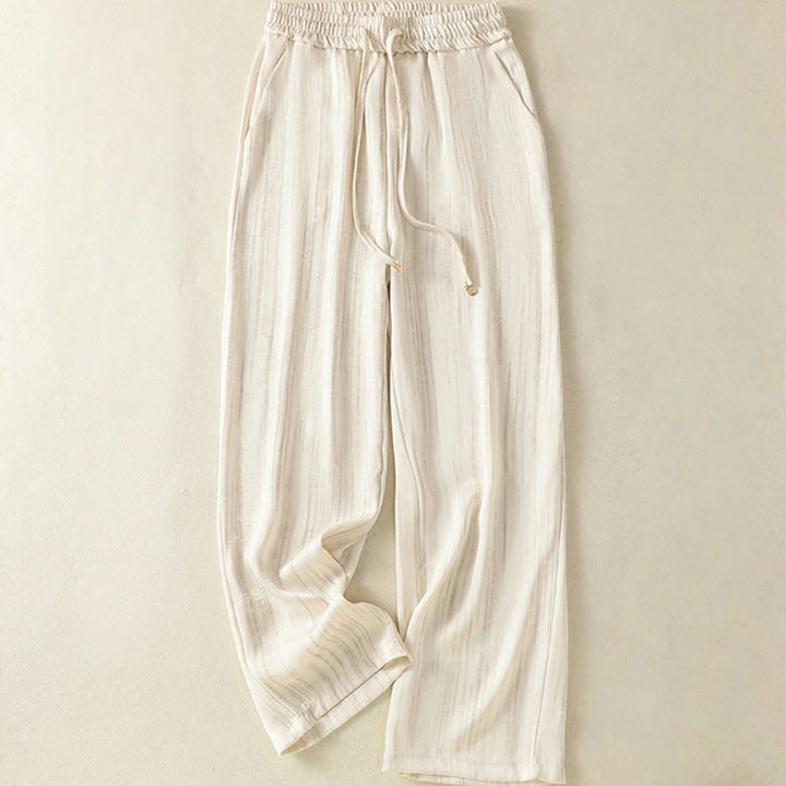 Buddha Stones Artistic Casual Vertical Lines Pattern Drawstring Ankle-length Women's Pants With Pockets - Beige - US8-10,UK/AU12-14,EU40-42 (2XL) - image 1