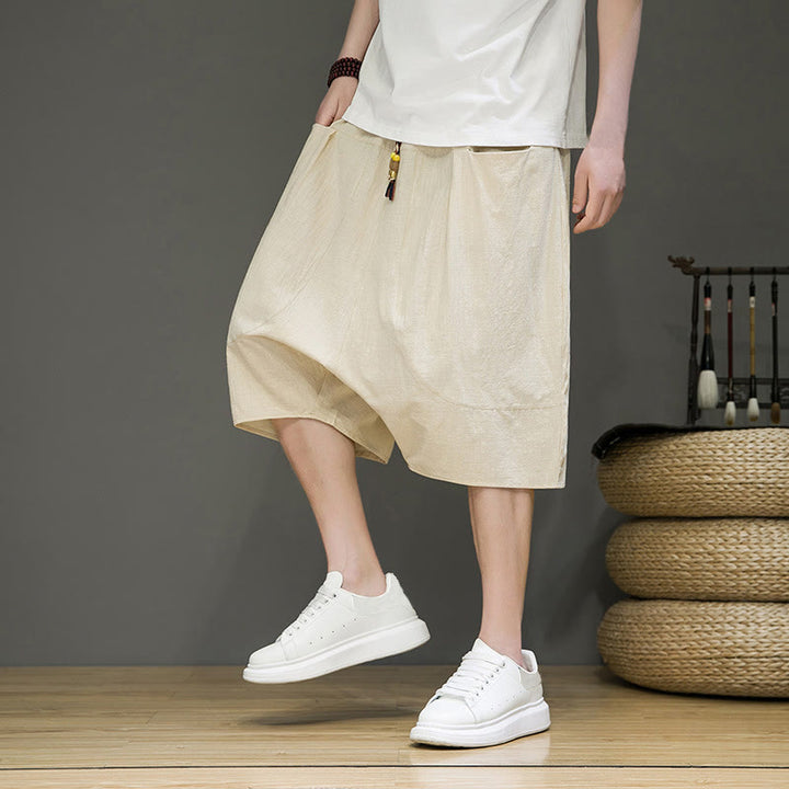 Buddha Stones Casual Drawstring Cotton Linen Men's Capri Harem Pants With Pockets - Linen - US/UK/AU46,EU56 (5XL) - image 1