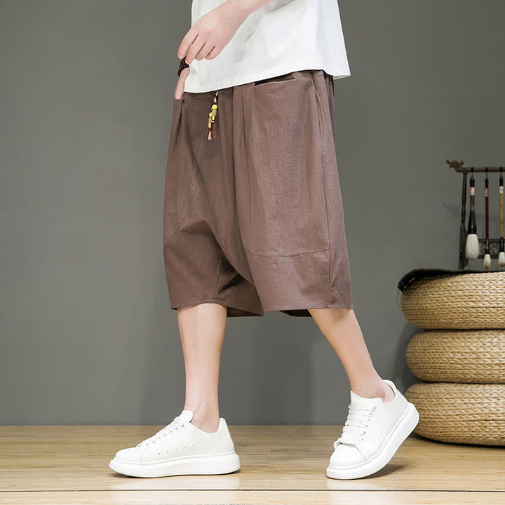 Buddha Stones Casual Drawstring Cotton Linen Men's Capri Harem Pants With Pockets - Tan - US/UK/AU46,EU56 (5XL) - image 29