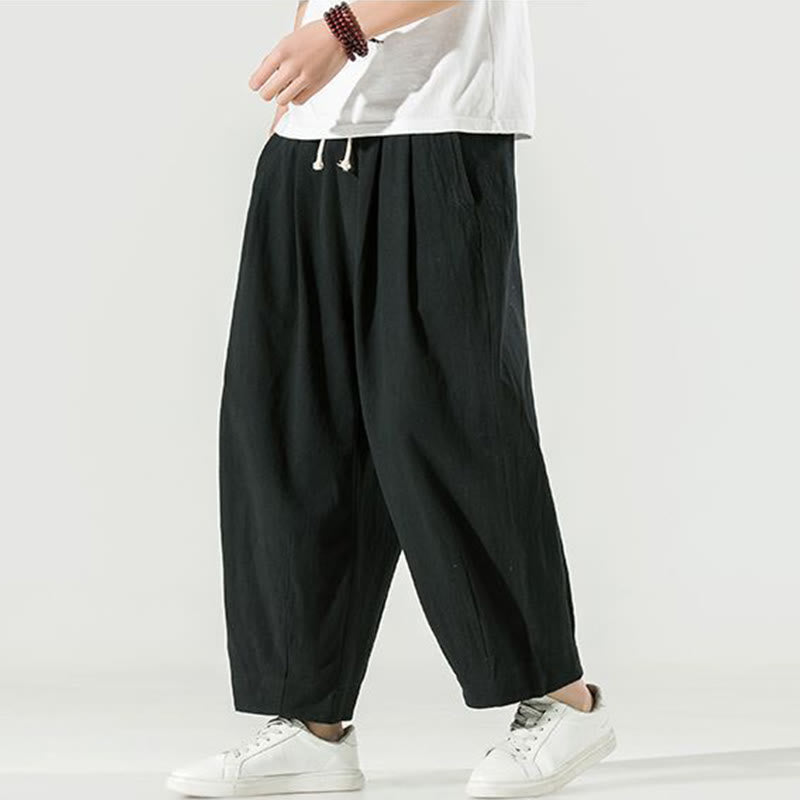 Buddha Stones Plain Color Men's Ankle-Length Harem Pants With Pockets - Black - US/UK/AU46,EU56 (5XL) - image 21