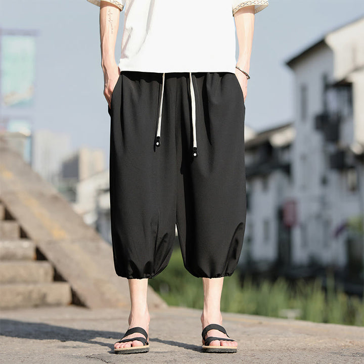 Buddha Stones Solid Drawstring Men's Capri Cropped Harem Pants With Pockets - Black - US/UK/AU46,EU56 (5XL) - image 17