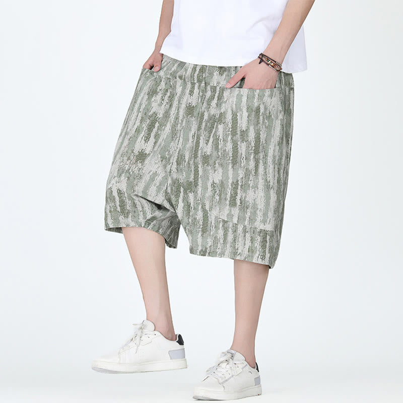 Buddha Stones Summer Stripes Cotton Linen Men's Capri Pants With Pockets - DarkSeaGreen - US/UK/AU46,EU56 (5XL) - image 7
