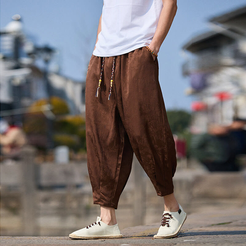 Buddha Stones Summer Character Embroidery Design Drawstring Men's 7-8 Length Pants With Pockets - SaddleBrown - US/UK/AU46,EU56 (5XL) - image 8