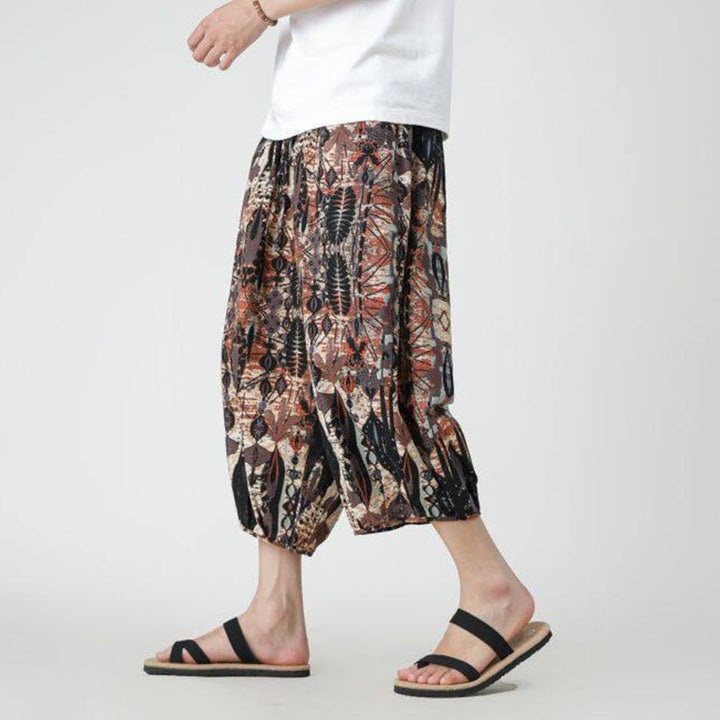 Buddha Stones Summer Square Patchwork Elephant Mandala Geometry Cotton Linen Men's 7-8 Length Pants With Pockets - Sienna - US/UK/AU46,EU56 (5XL) - image 11