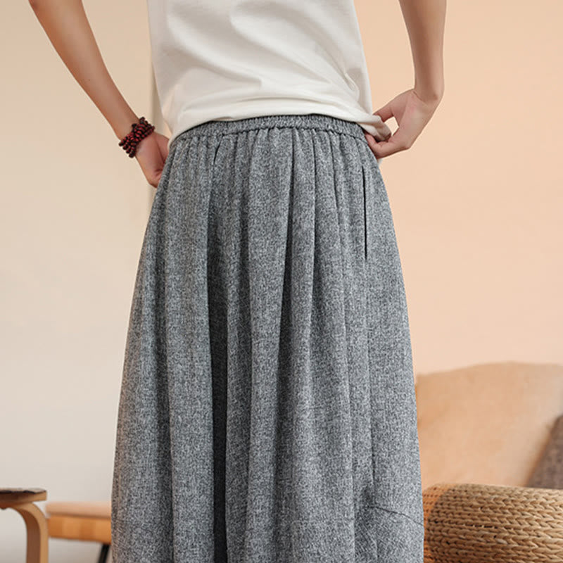 Buddha Stones Summer Characters Embroidery Drawstring Men's Cropped Ankle-Length Harem Pants With Pockets