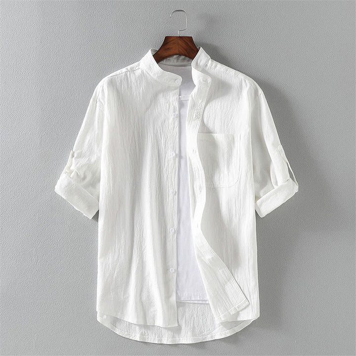 Buddha Stones Summer Solid Men's Buttons Half Sleeve Cotton Linen Shirt - White - US/UK/AU46,EU56 (5XL) - image 2