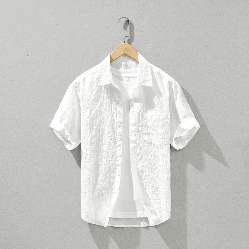 Buddha Stones Summer Solid Breathable Men's Buttons Short Sleeve Tencel Shirt - White - US/UK/AU42,EU52 (3XL) - image 14