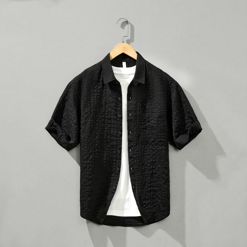 Buddha Stones Summer Solid Breathable Men's Buttons Short Sleeve Tencel Shirt - Black - US/UK/AU42,EU52 (3XL) - image 21