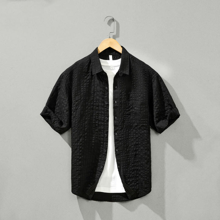 Buddha Stones Summer Solid Breathable Men's Buttons Short Sleeve Tencel Shirt - Black - US/UK/AU42,EU52 (3XL) - image 21