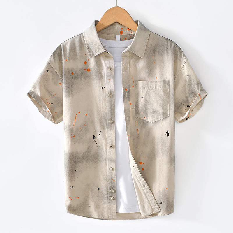 Buddha Stones Summer Ink Splashing Color Men's Button Short Sleeve Cotton Shirt - Linen - US/UK/AU40,EU50 (2XL) - image 1