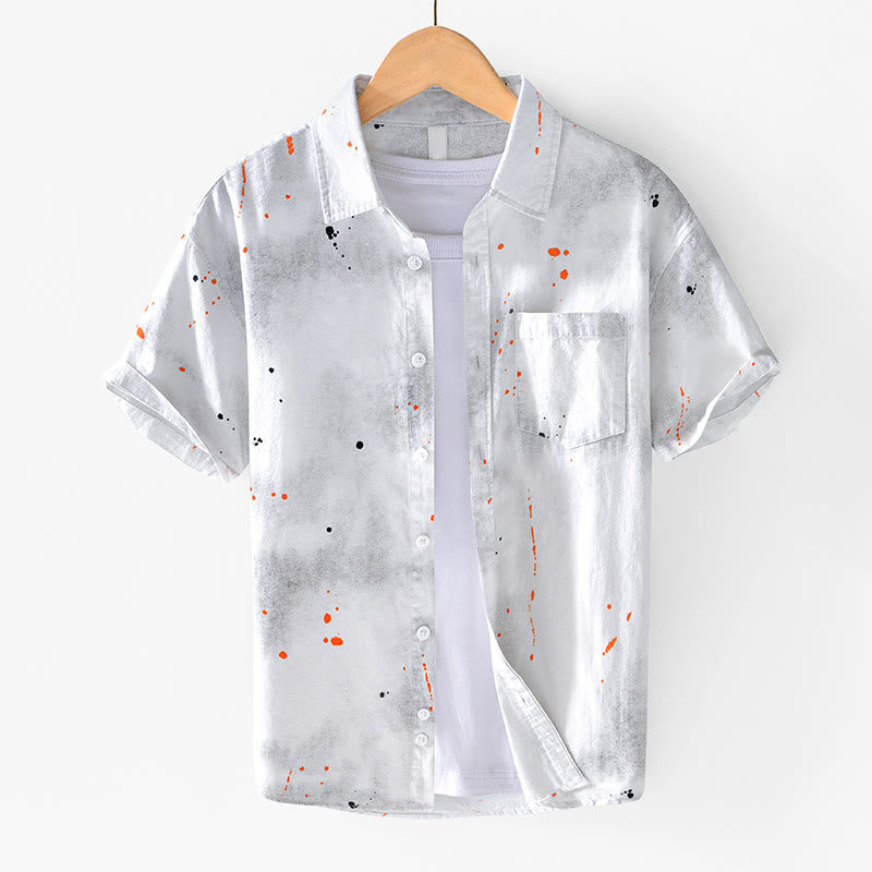 Buddha Stones Summer Ink Splashing Color Men's Button Short Sleeve Cotton Shirt - White - US/UK/AU40,EU50 (2XL) - image 11
