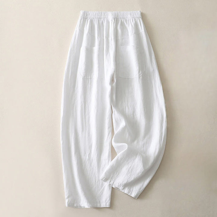 Buddha Stones Summer Daily Solid Color Elastic Waistband Design Women's Wide Leg Cotton Linen Pants With Pockets - White - US8-10,UK/AU12-14,EU40-42 (2XL) - image 12