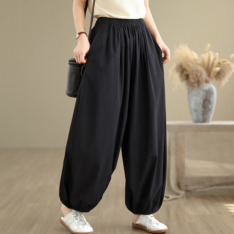 Buddha Stones Commute Summer Plain Women's Cotton Bloomers Pants With Pockets - Black - US12,UK/AU16,EU44 (2XL) - image 0