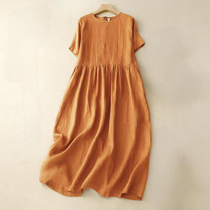 Buddha Stones Casual Short Sleeve Bowknot Tie Straps Women's Midi Dress With Pockets - Orange - US8-10,UK/AU12-14,EU40-42 (2XL) - image 1