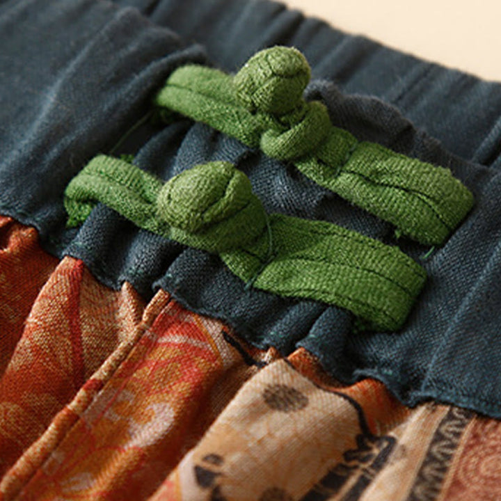 Buddha Stones Retro Casual Chinese Frog-Button Design Women's Harem Pants With Pockets - image 17