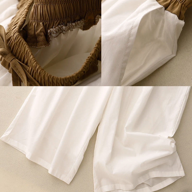 Buddha Stones Artistic Color Contrast Drawstring Women's Wide Leg Pants With Pockets - image 6