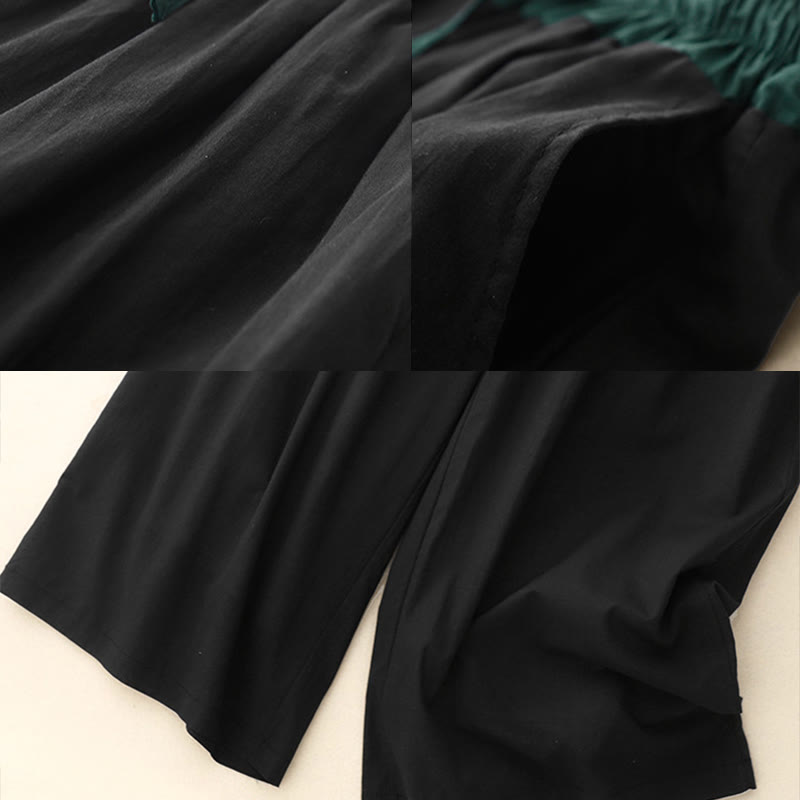 Buddha Stones Artistic Color Contrast Drawstring Women's Wide Leg Pants With Pockets - image 3